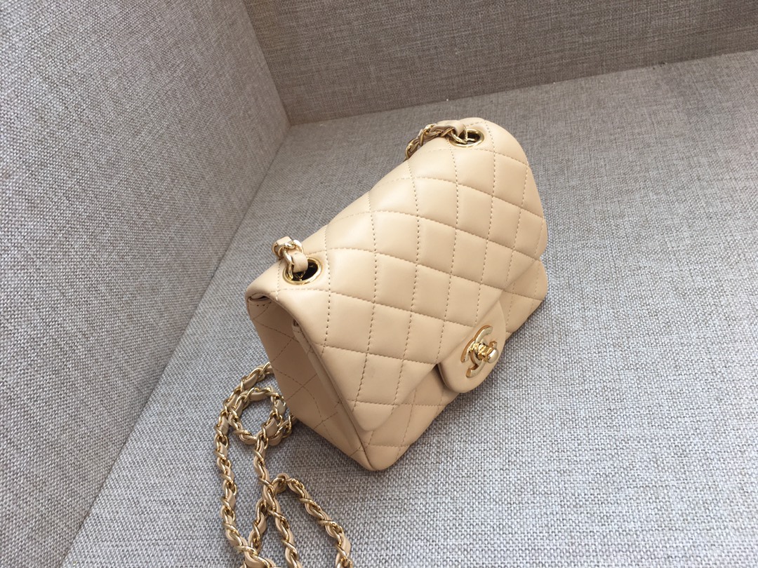 Mini Classic Flap Lambskin Bag A01115 Light Yellow/Gold